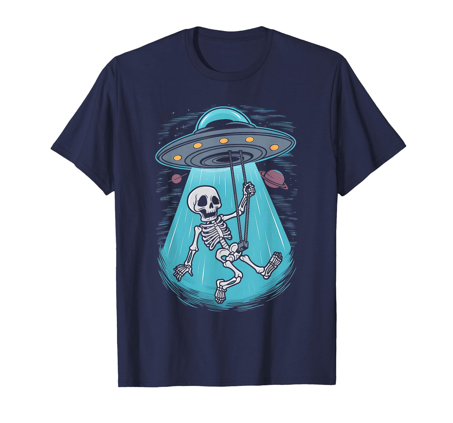 Skeleton Alien UFO Beam Swing Boys Girts Halloween Graphic T-Shirt