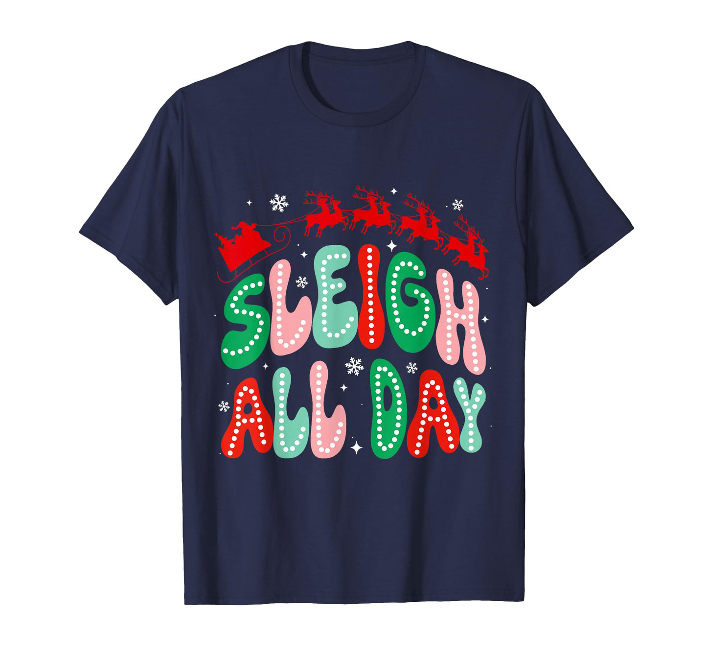 Reindeer Sleigh All Day Retro Christmas Pajamas Women Girls T-Shirt