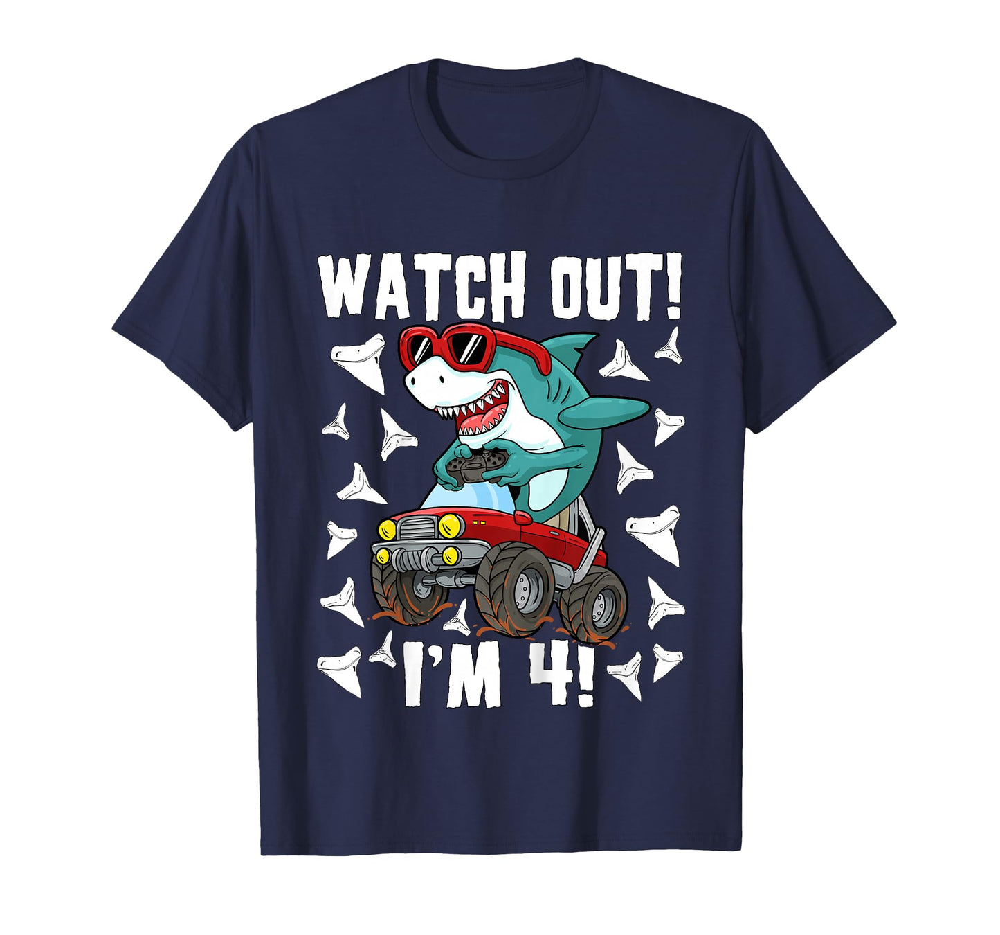 4 Years Old 4th Birthday Shark Boy Girl Monster Truck Gamer T-Shirt