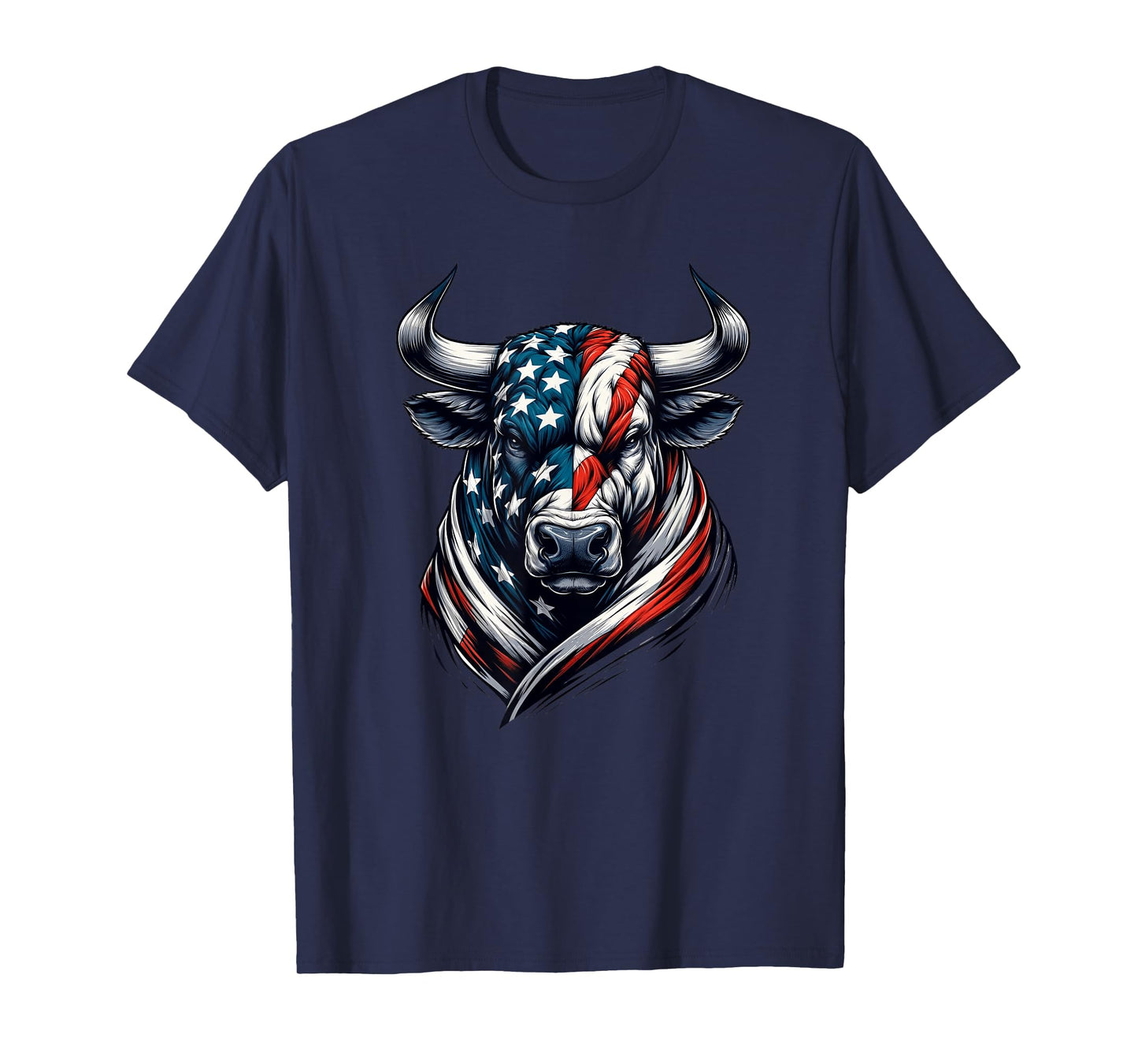 Vintage American Patriot Bull Cow 4th Of July American Flag T-Shirt