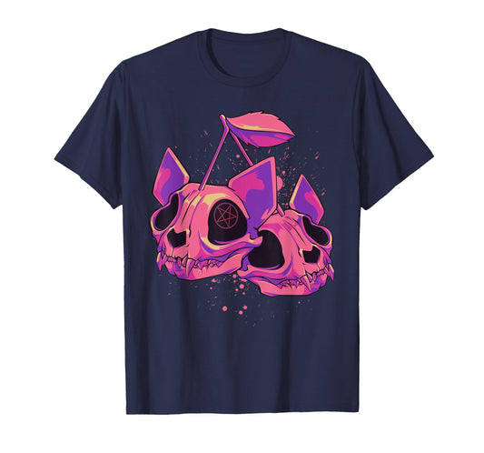 Pastel Goth Soft Grunge Cherry Cat Skulls T-Shirt