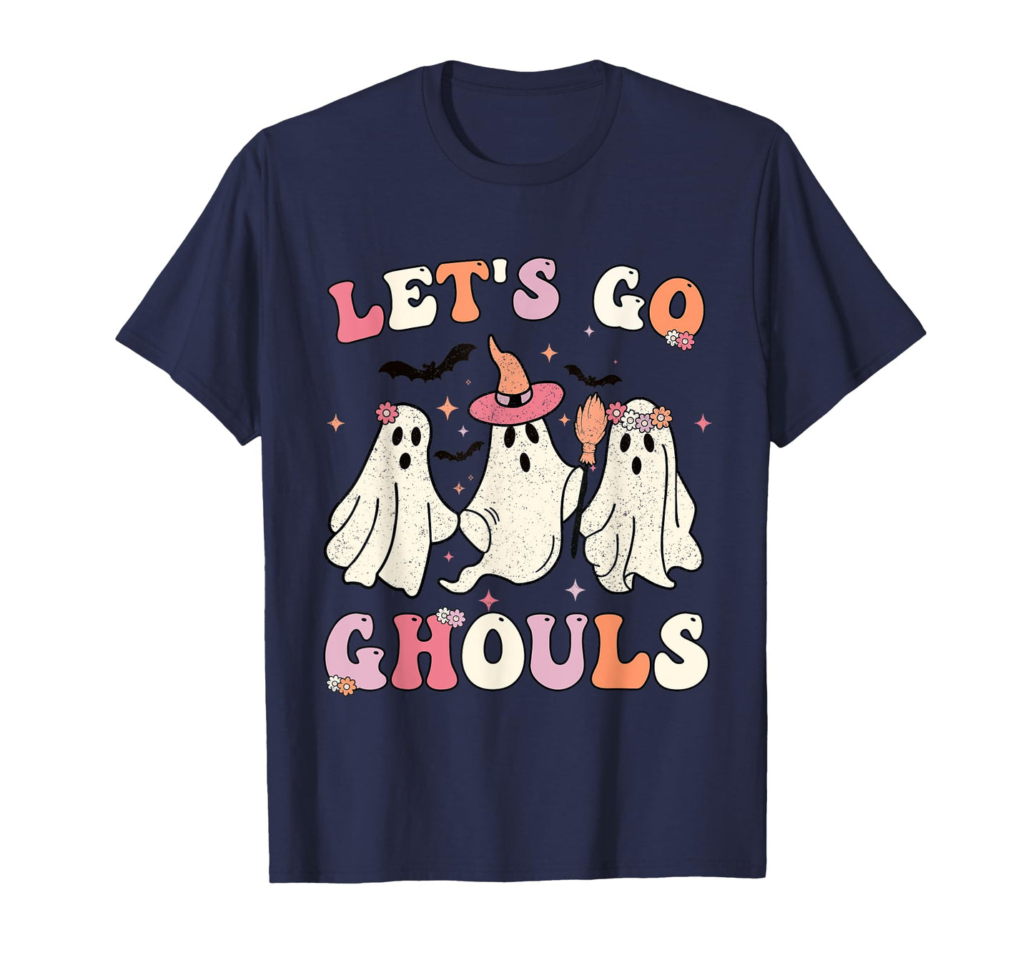 Retro Groovy Let's Go Ghouls Halloween Ghost Outfit Costumes T-Shirt