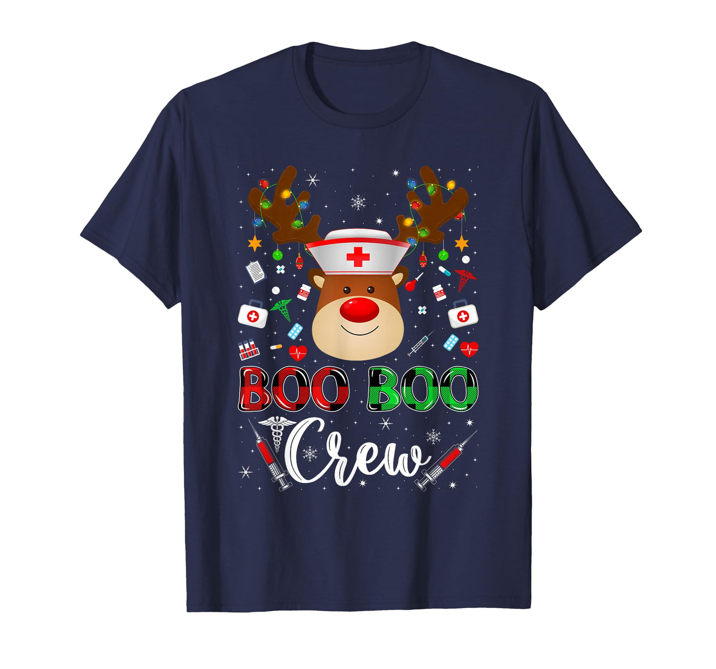 Nurse Christmas Scrub Top Funny Reindeer Boo Crew Nurse Xmas T-Shirt