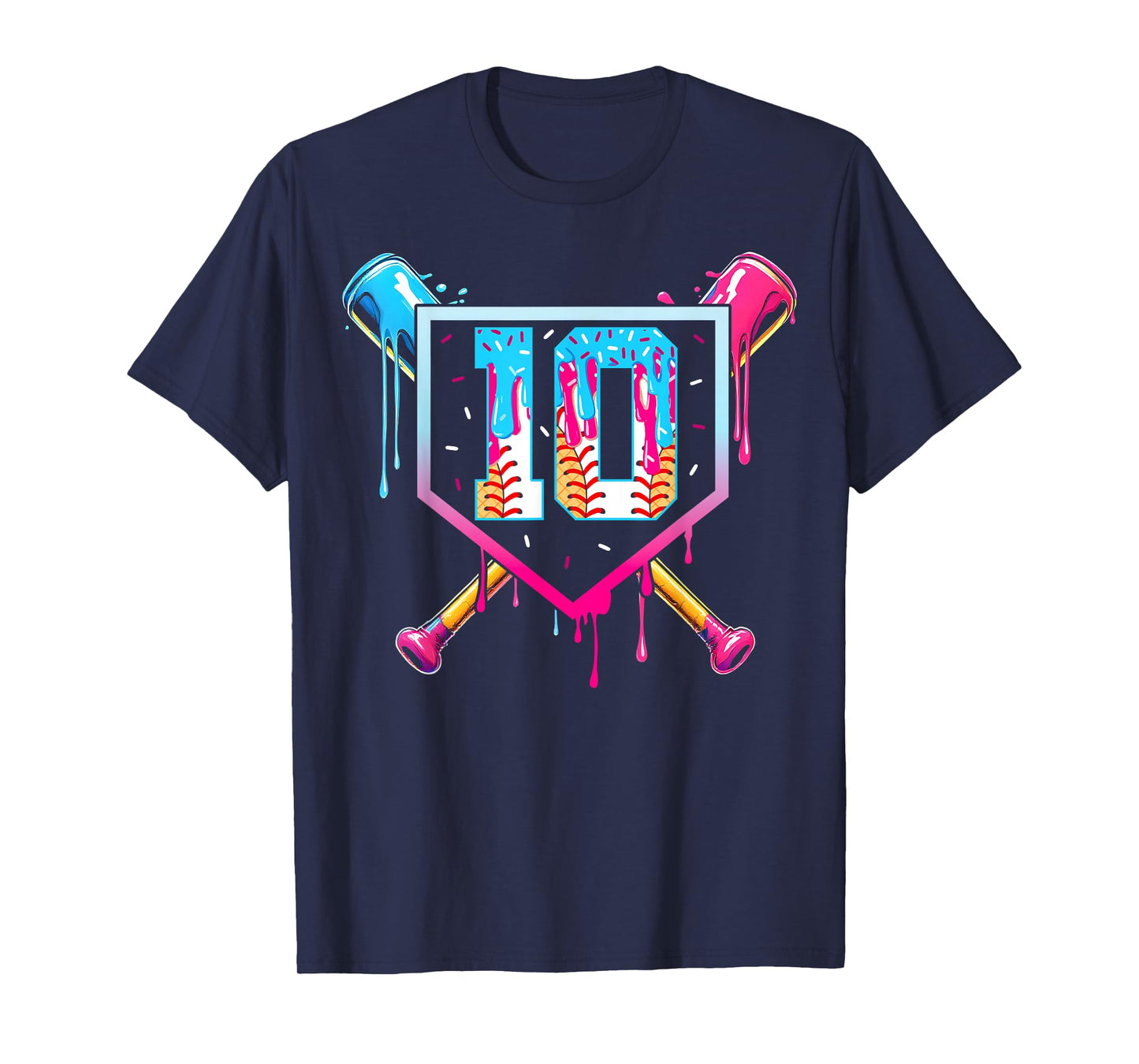Baseball 10 Year Old Ice Cream Drip 10th Birthday Boy 10 T-Shirt