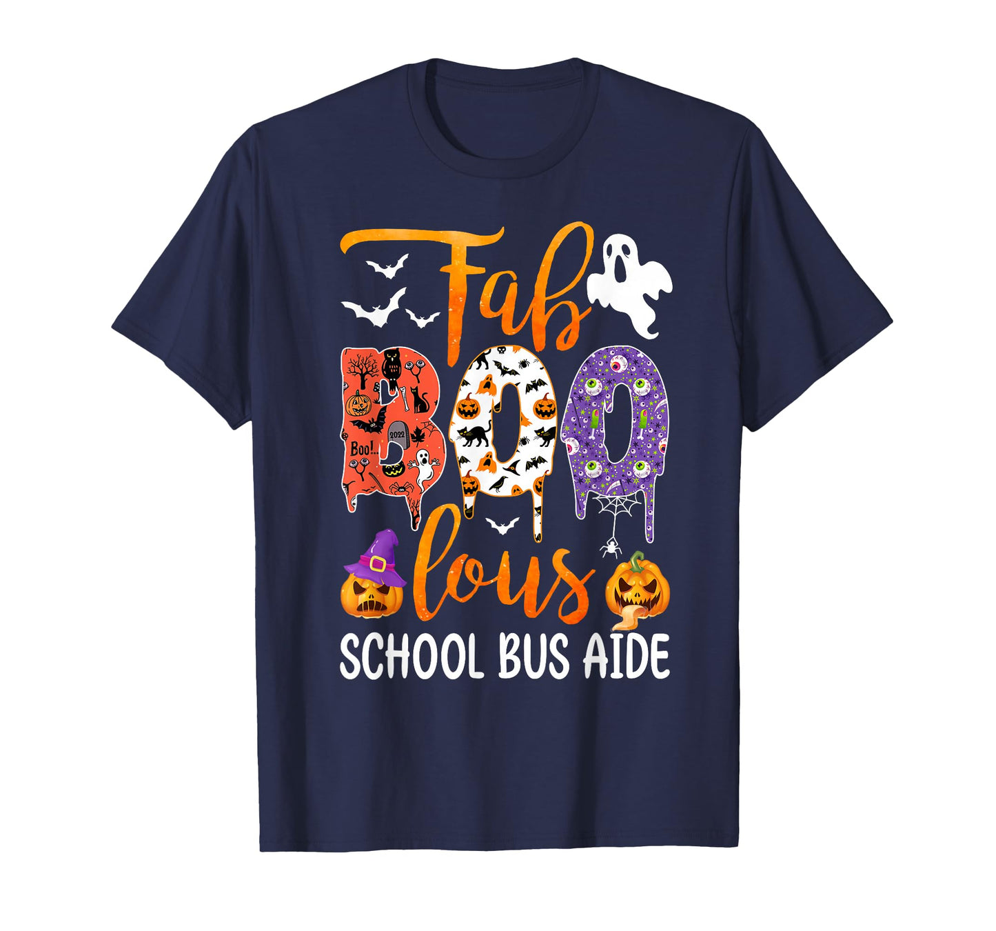 Fab Boo Lous School Bus Aide Boo Ghost Pumpkin Halloween T-Shirt