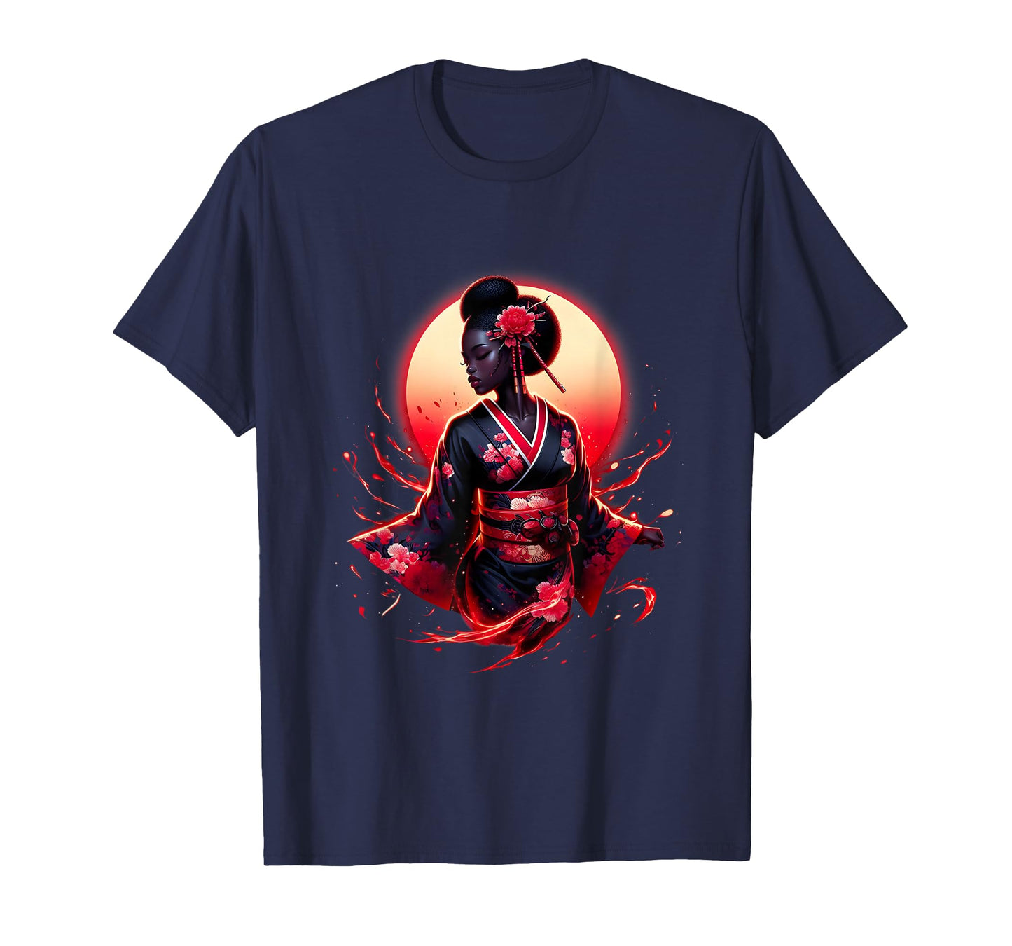 Samurai Girl Black Cat Women Black Woman Japanese Anime T-Shirt