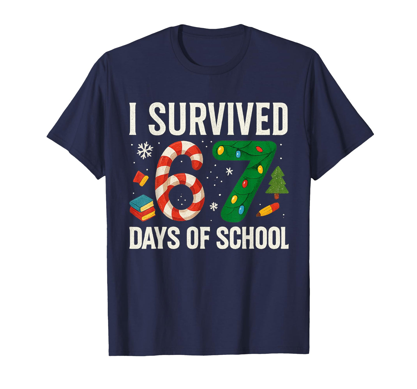I Survived 67 Days of School Christmas Red Plaid for Student T-Shirt