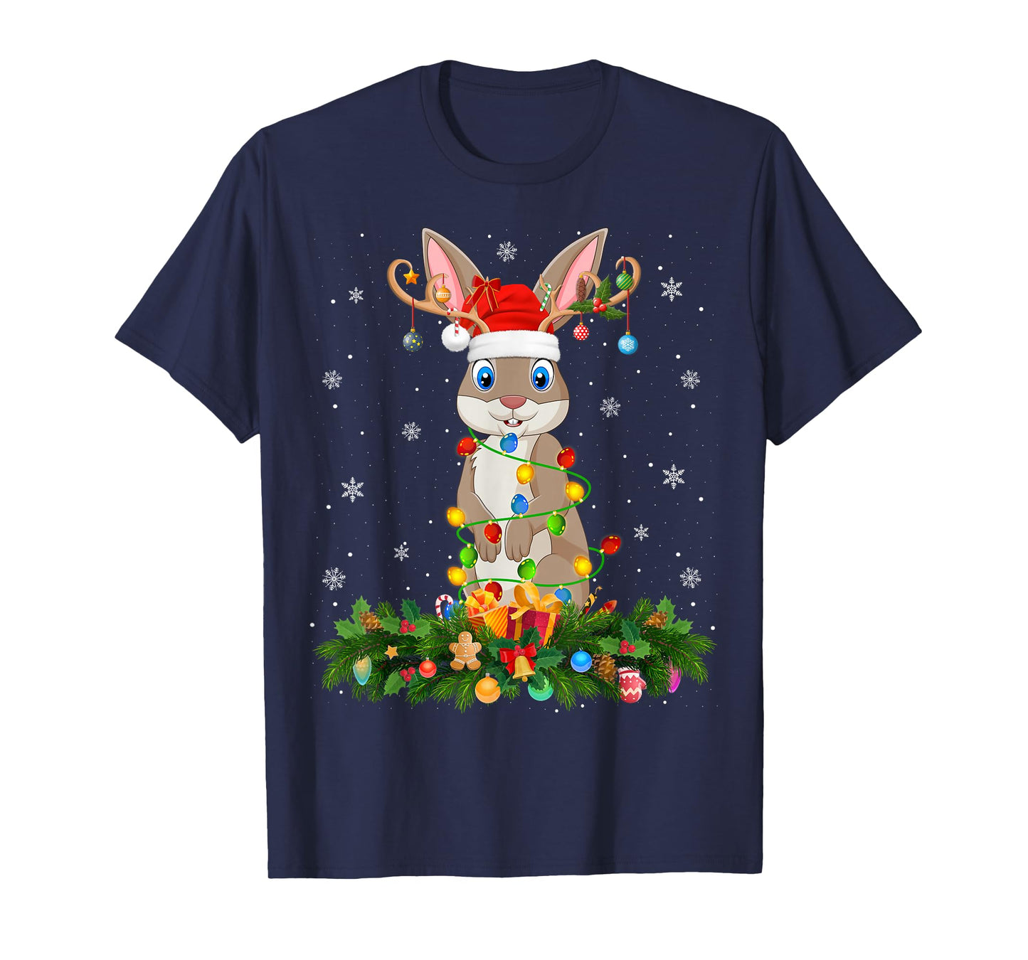 Rabbit Bunny Christmas Lights Reindeer Santa Adult & Kids T-Shirt