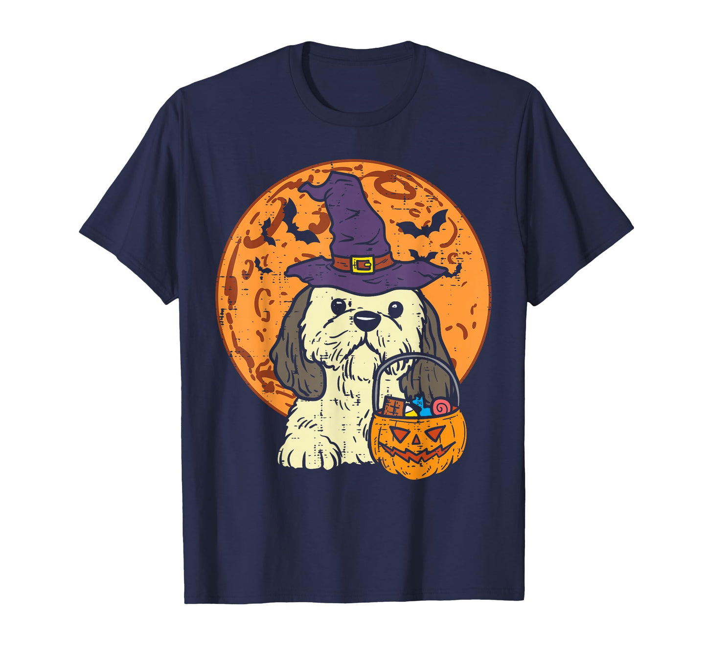 Shih Tzu Witch Moon Jack O Lantern Halloween Dog Men Women T-Shirt