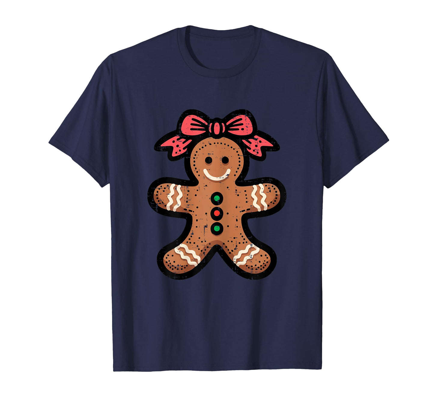 Christmas Gingerbread Girl Ribbon Cute Xmas Girls Kids Women T-Shirt
