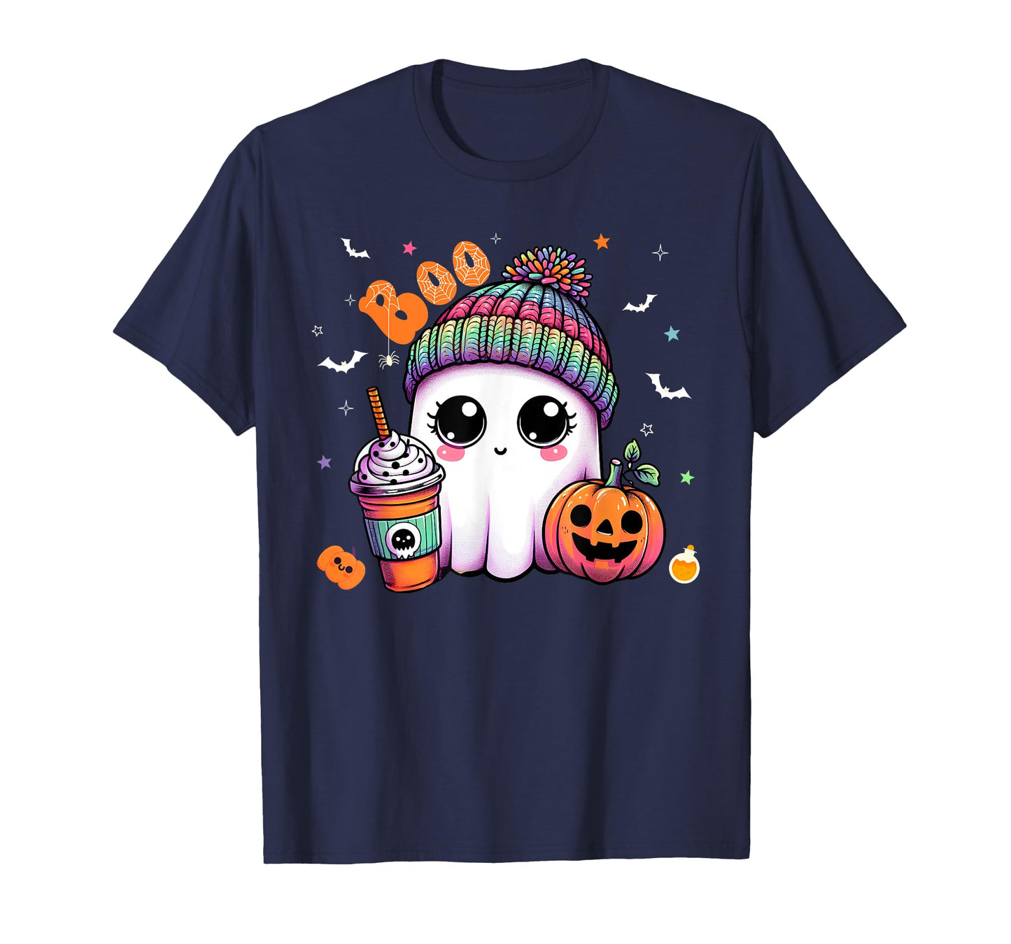 Cute Ghost Boo Drinking Pumpkin Spice Coffee Halloween T-Shirt
