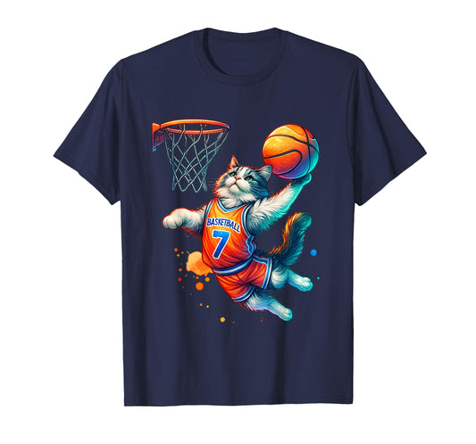 Cat Basketball Youth Player Hoop Slam Design Cat lovers T-Shirt