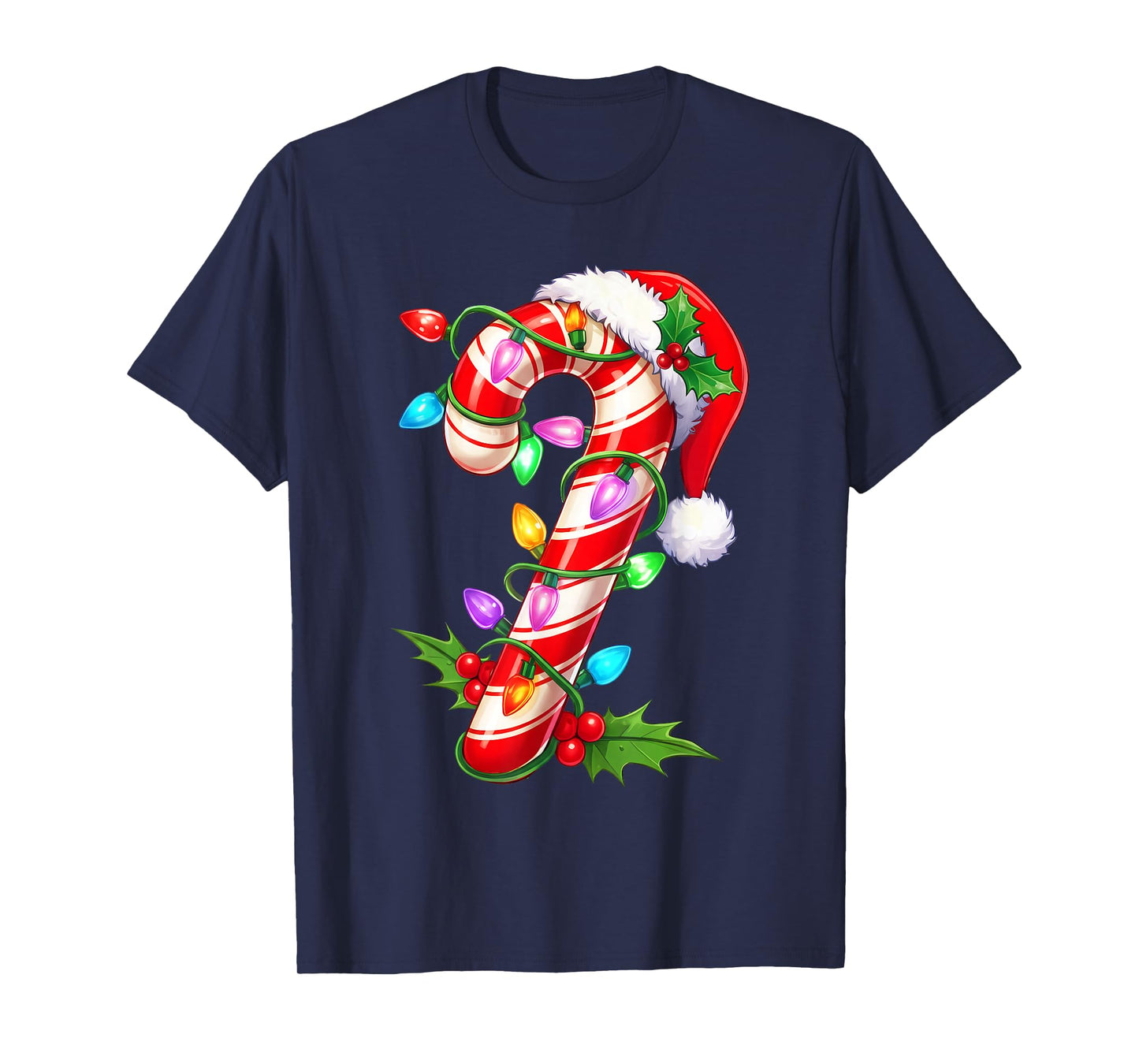 Red & White Candy Cane Crew Christmas Santa Hat Xmas Holiday T-Shirt