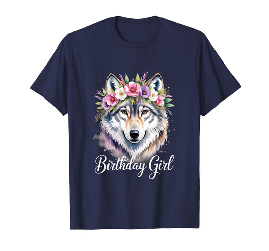 Wolf with Flowers for the Birthday Girl Soft and Wild Art T-Shirt