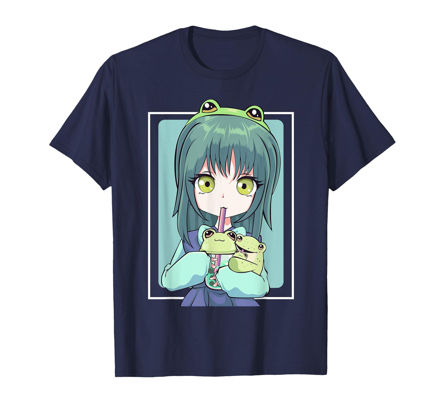 Anime Girl for Frog Lovers and Kawaii Boba Tea Frog Teens T-Shirt