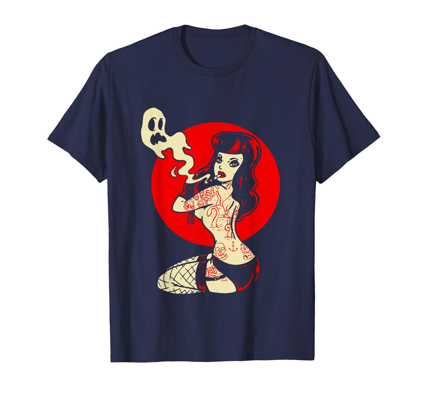 Horror Pinup Sexy Goth Girl Burlesque - Psychobilly Punk Art T-Shirt