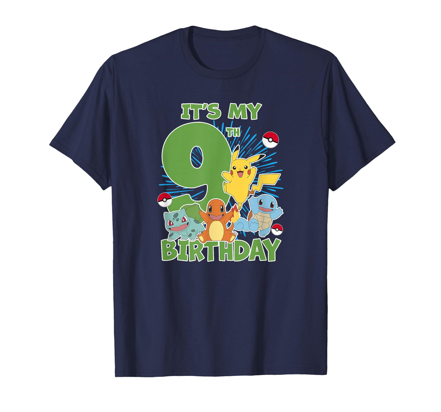 Pokémon It's My 9th Birthday Kanto Starters Celebration T-Shirt