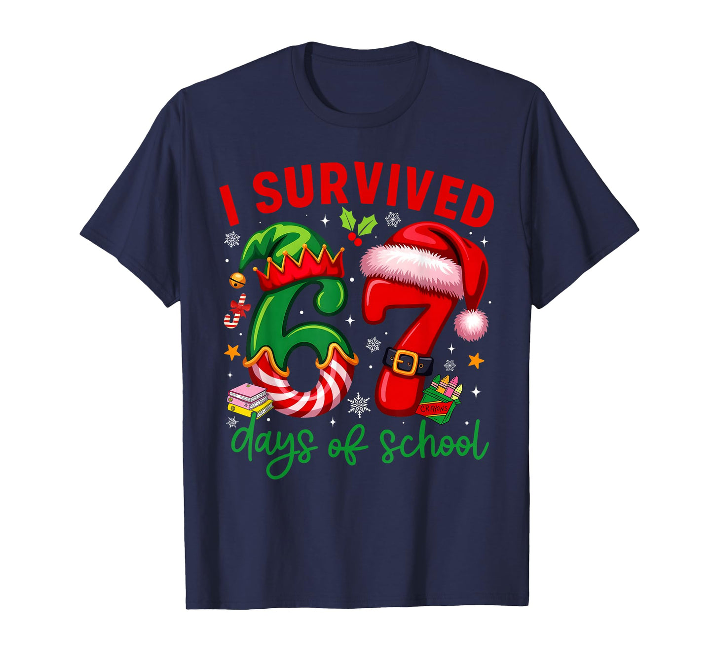 Funny I Survived 67 Days of School Christmas Santa Boy Girl T-Shirt
