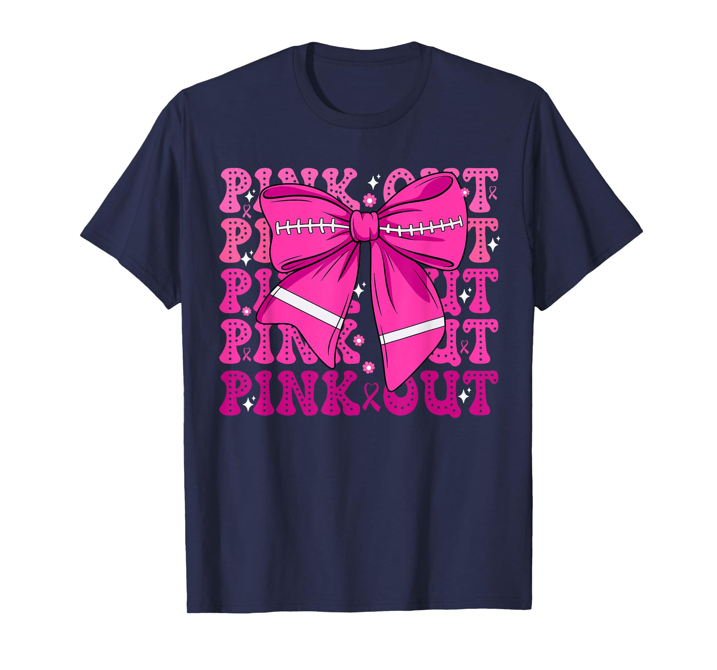 Preppy Pink Out Football Tackle Breast Cancer Awareness Bow T-Shirt