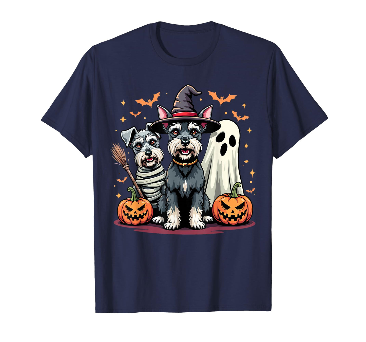 Miniature Schnauzer Halloween Costume Mummy Witch Ghost Dog T-Shirt