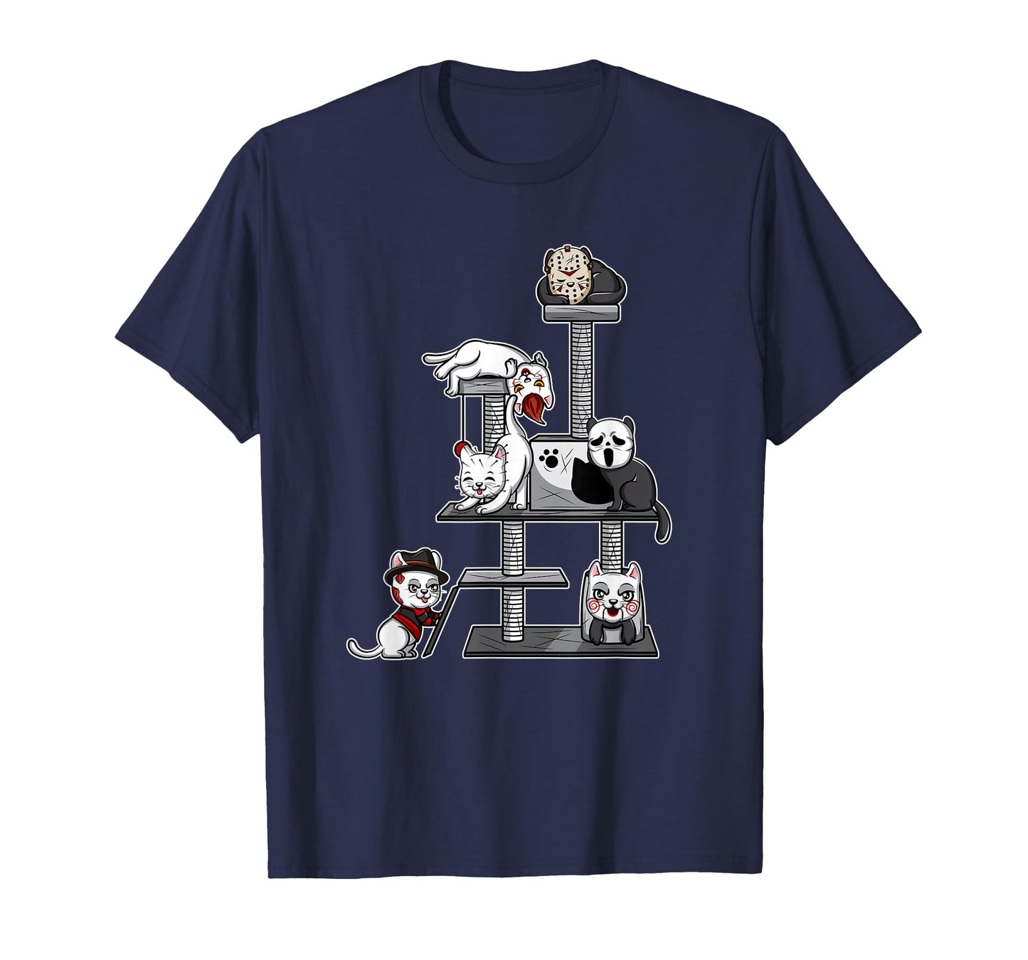 Funny Horror Movie Cats Playing On Cat Tree T-Shirt