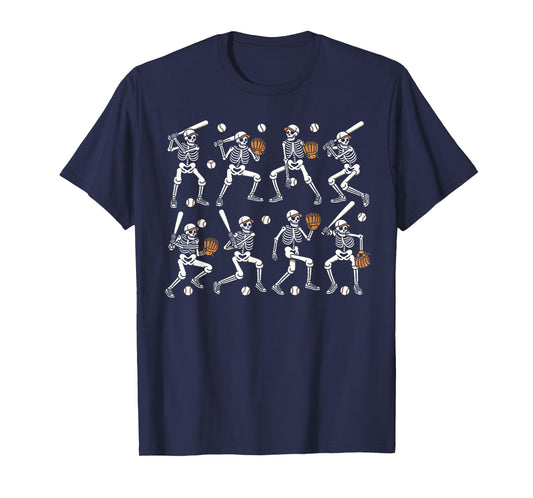Funny Halloween Baseball Skeletons Play Baseball Boys Kids T-Shirt