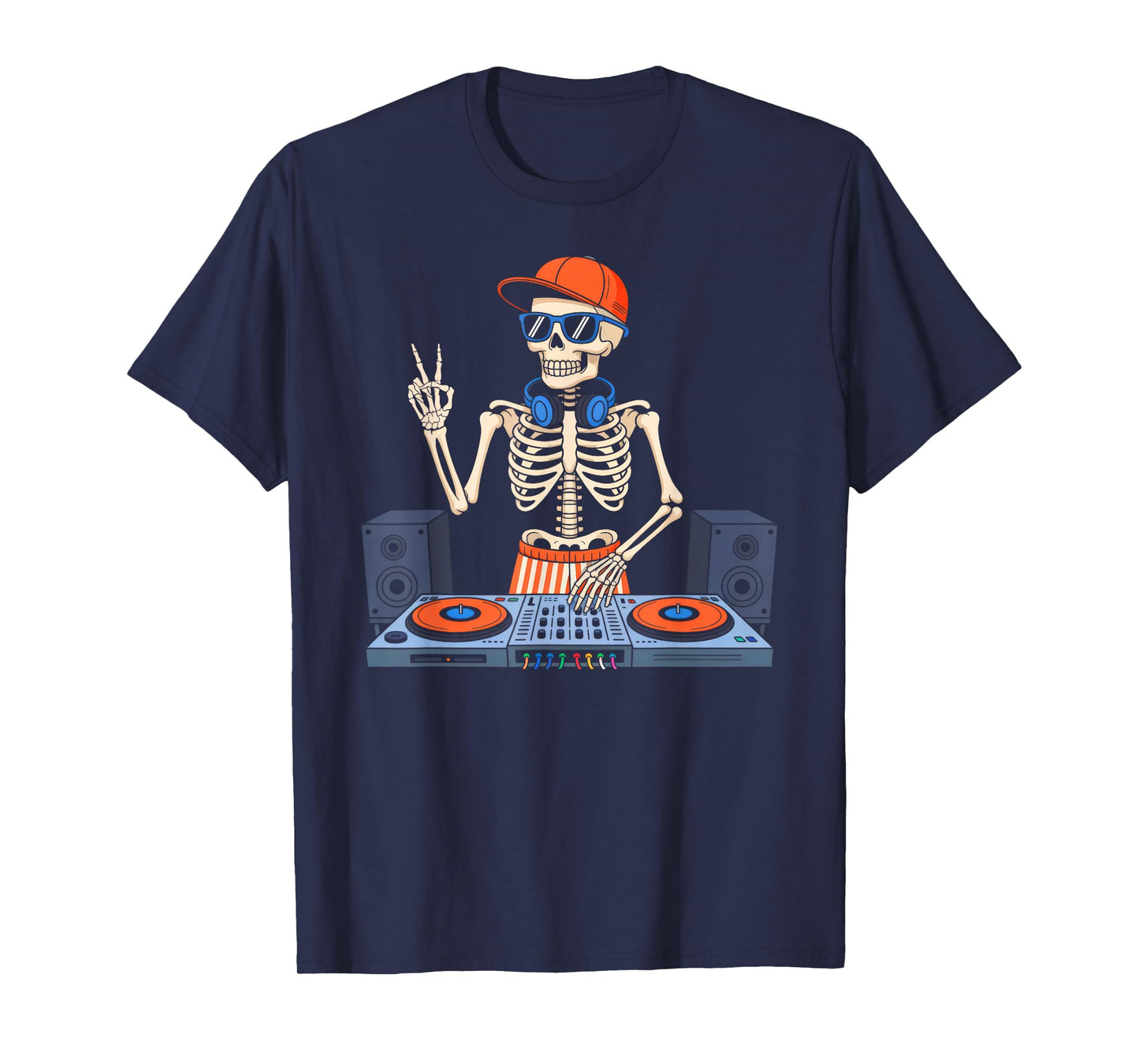 Funny Skeleton DJ EDM Music Halloween Boys Men Girls Kids T-Shirt