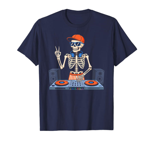 Funny Skeleton DJ EDM Music Halloween Boys Men Girls Kids T-Shirt