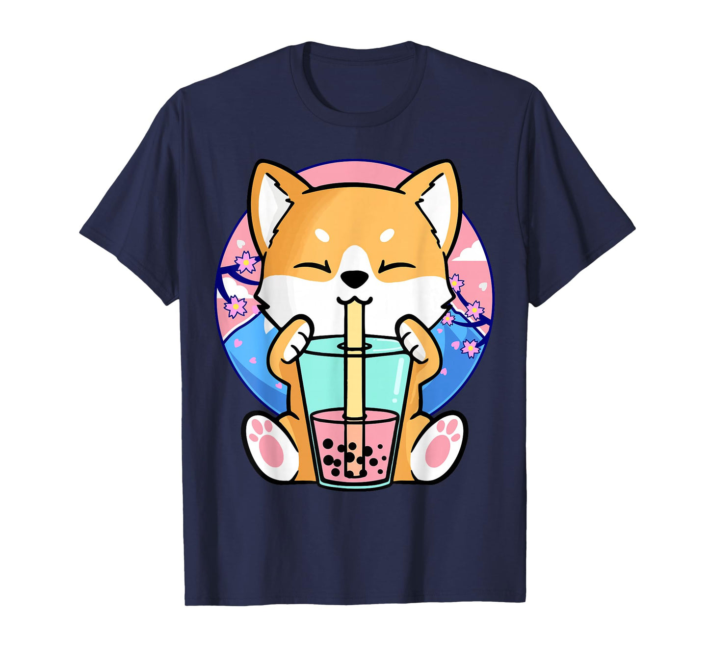 Kawaii Corgi Dog Bubble Tea Boba Anime Neko Japanese Kids T-Shirt Small