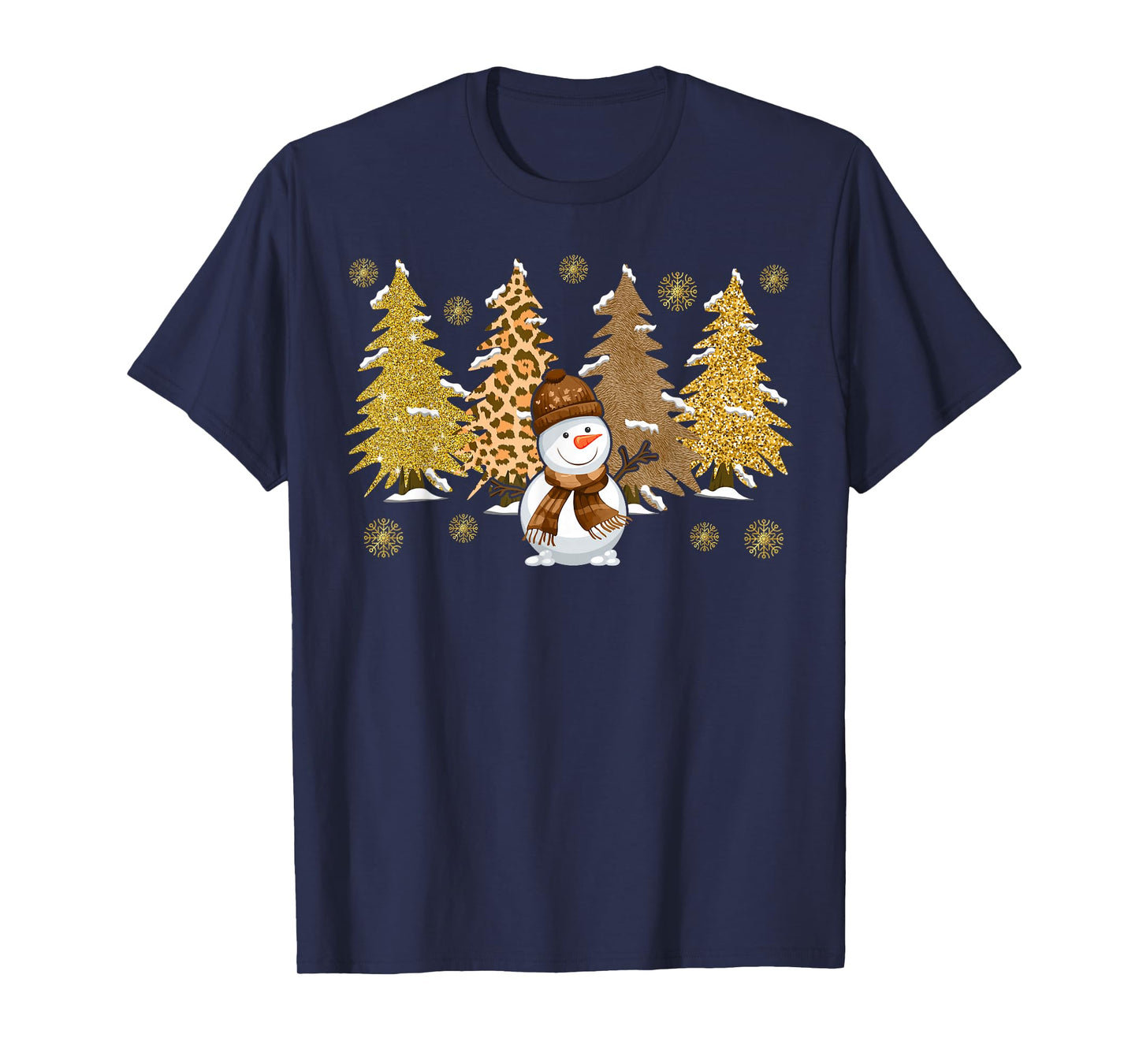 Snowman Christmas Trees in Gold Merry Christmas Pajamas Xmas T-Shirt