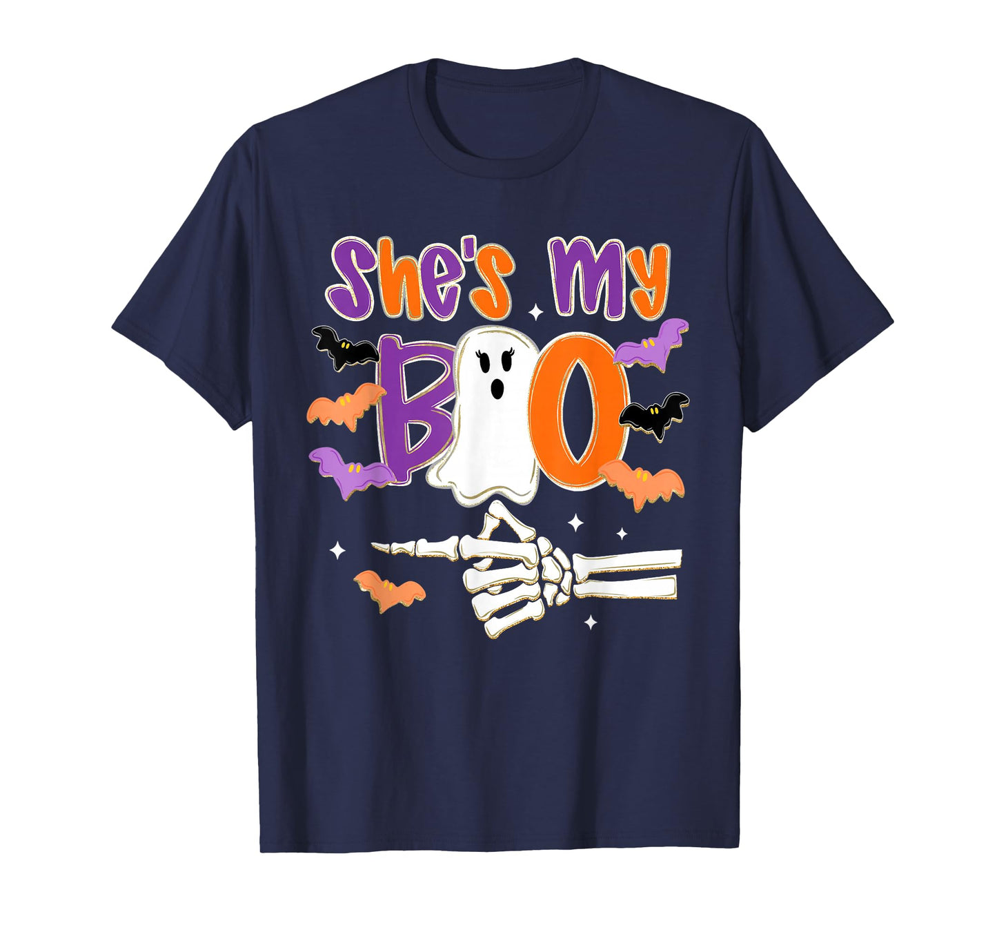 Halloween She's My Boo Funny Ghost Skeleton Spooky Couples T-Shirt