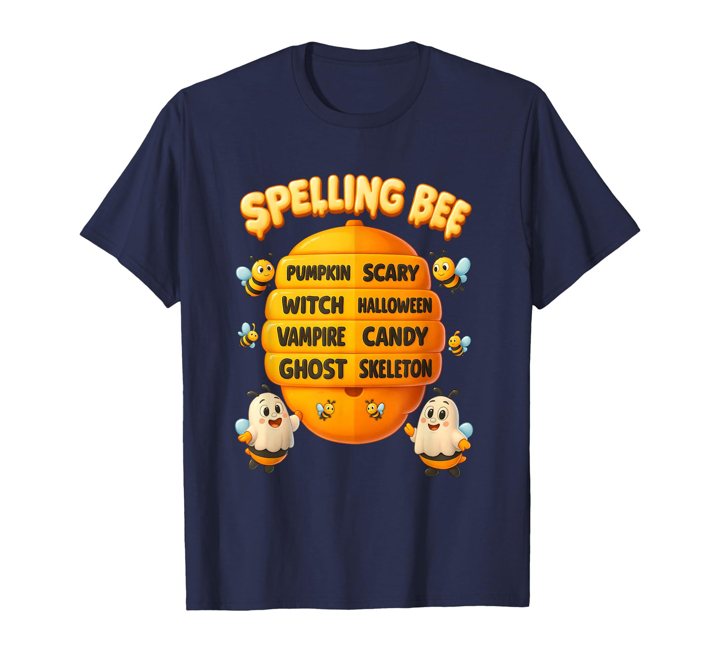 Halloween Spelling Bee Hive Pumpkin Vampire Ghost Skeleton T-Shirt