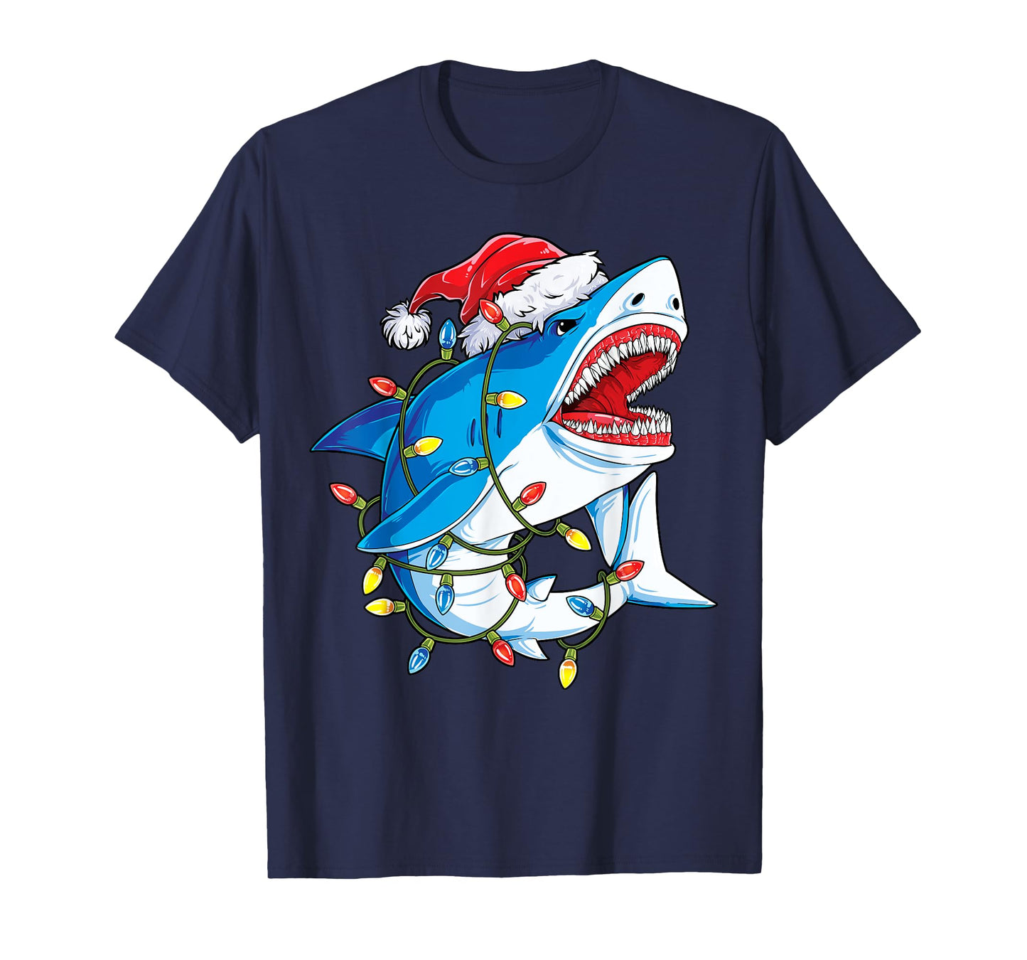 Santa Shark Christmas Lights Sharkmas Tree Xmas Boys Men T-Shirt