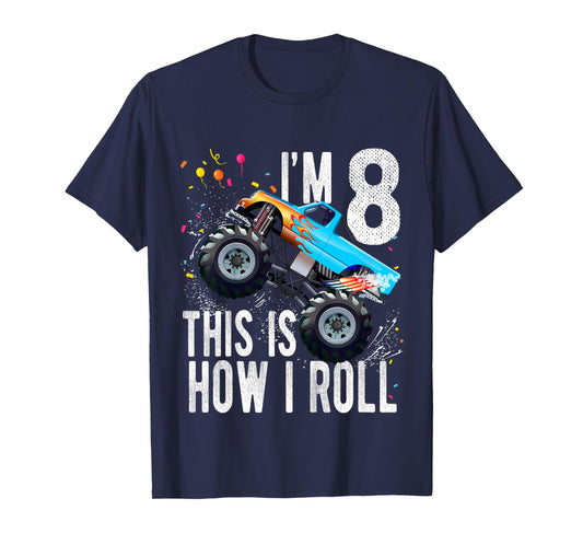 Kids 8 Year Old Shirt 8th Birthday Boy Monster Truck Car T-Shirt