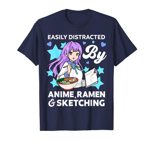 Easily Distracted By Anime Ramen and Sketching Drawing Art T-Shirt