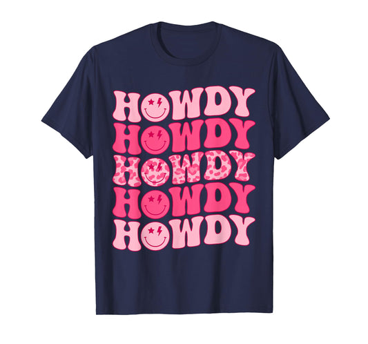 Groovy Howdy Western Girl Country Rodeo Pink Cowgirl Retro T-Shirt