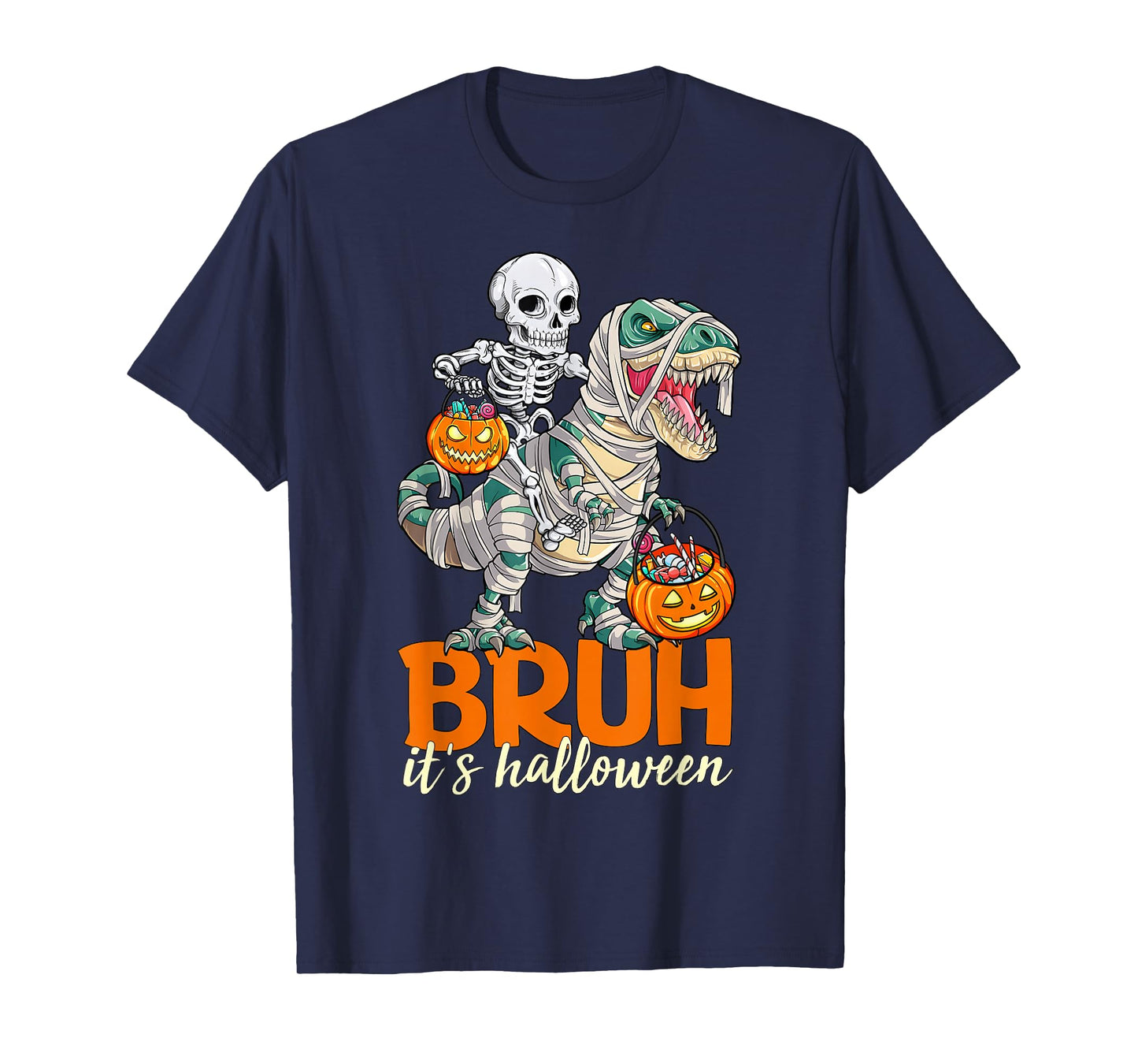 Bruh It’s Halloween Skeleton Riding Dinosaur Gifts Kids Boys T-Shirt