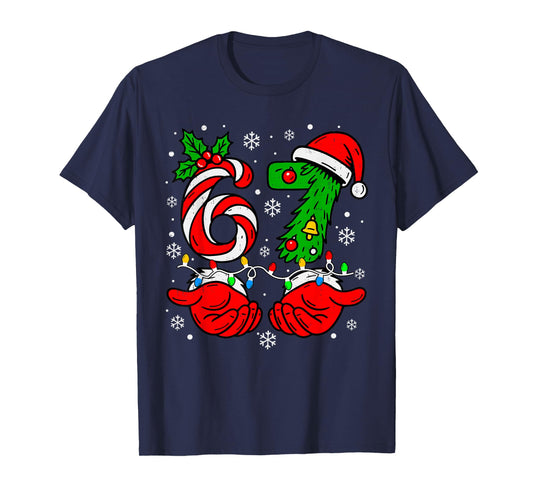 Christmas 67 Candy Cane Six Seven Meme Lights Santa Hat Xmas T-Shirt