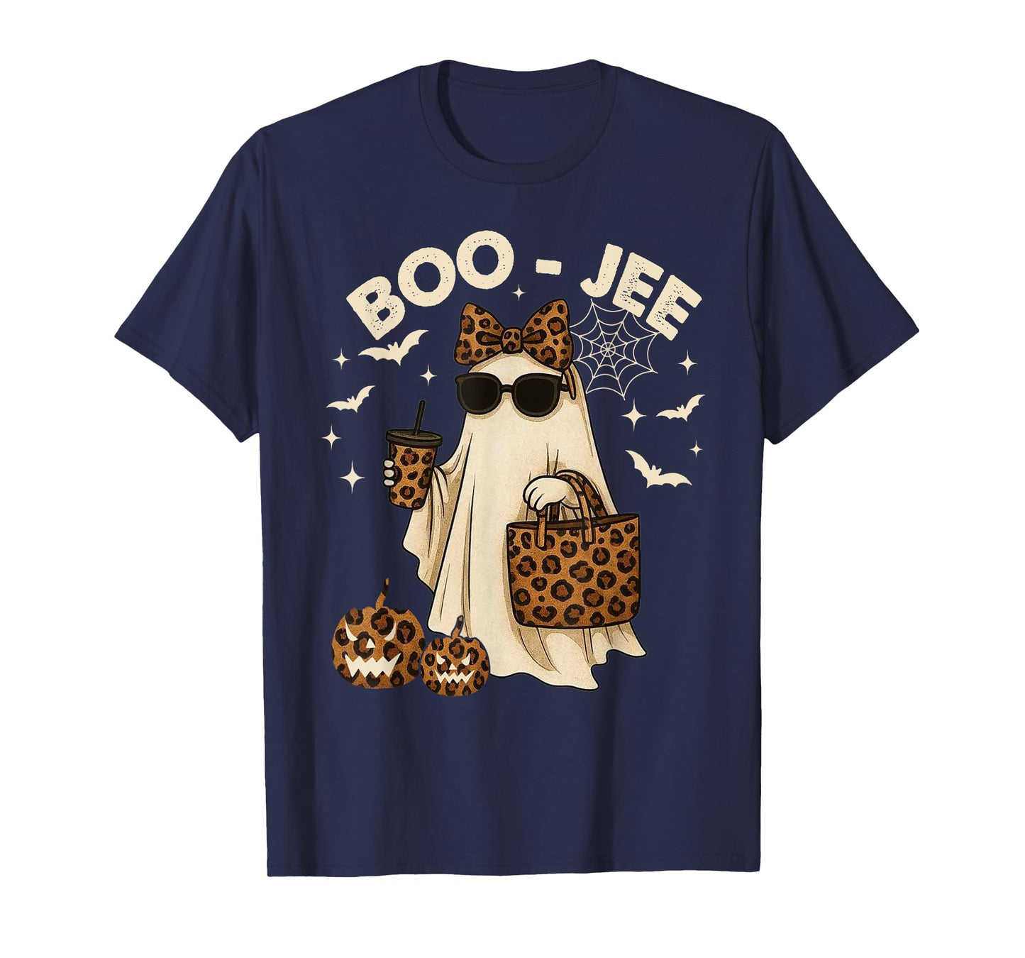 Coquette Leopard Ghost Coffee Boo JEE Halloween Boujee Ghost T-Shirt