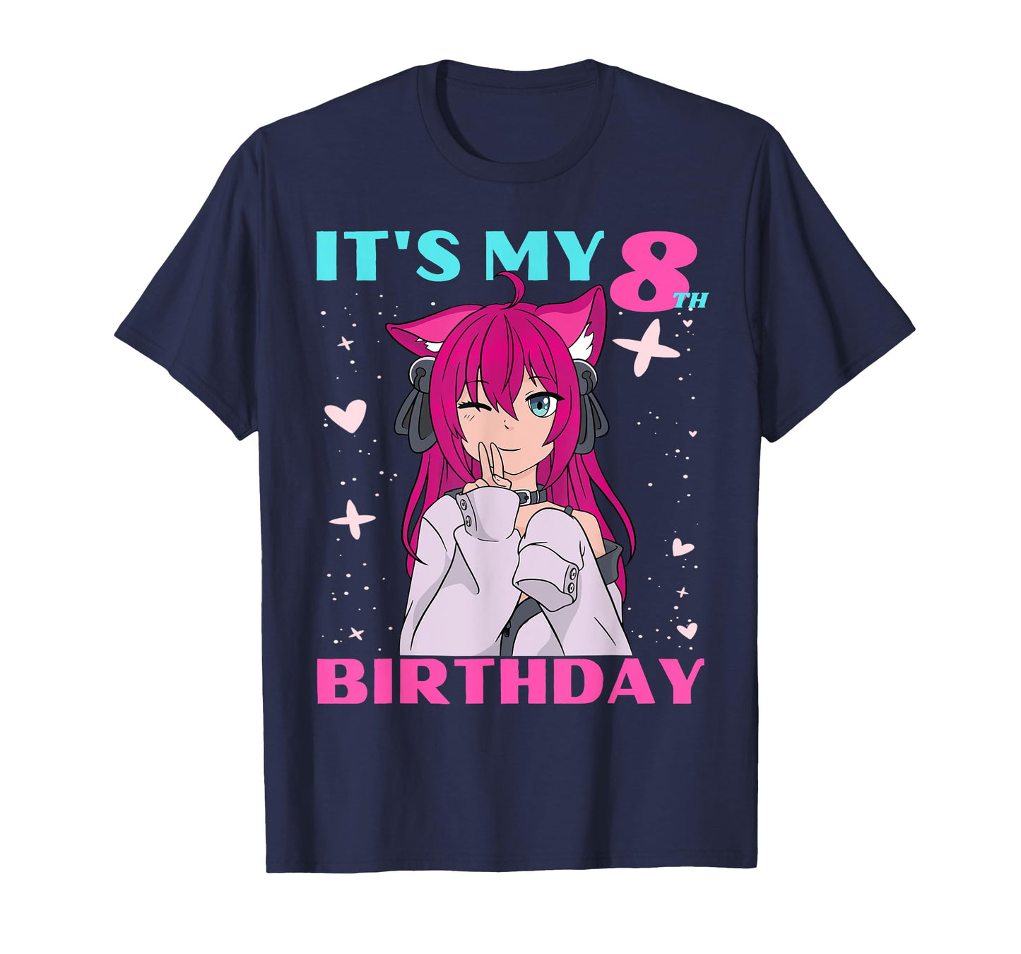 Anime Girl It's My 8th Birthday 8 Years Birthday Girl Kawaii T-Shirt
