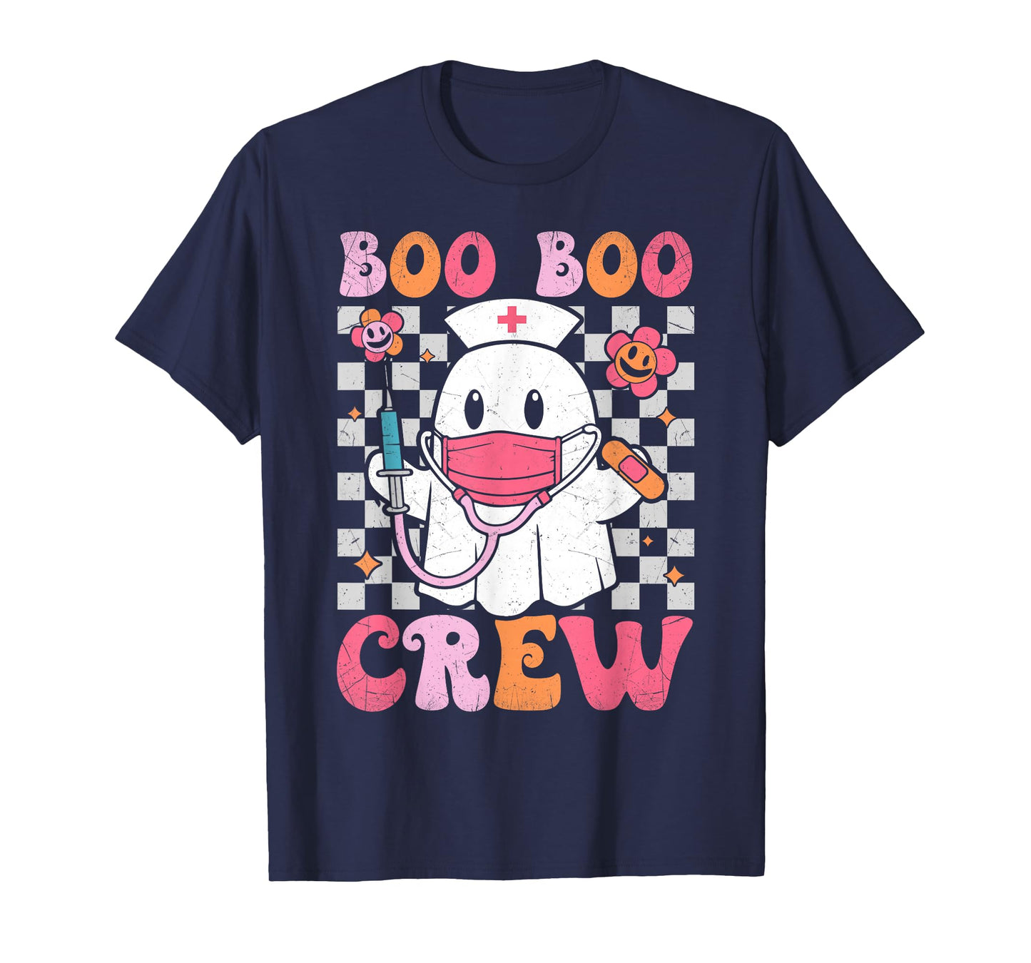 Boo Boo Crew Halloween Ghost Nurse Cute Boo Nursing Groovy T-Shirt