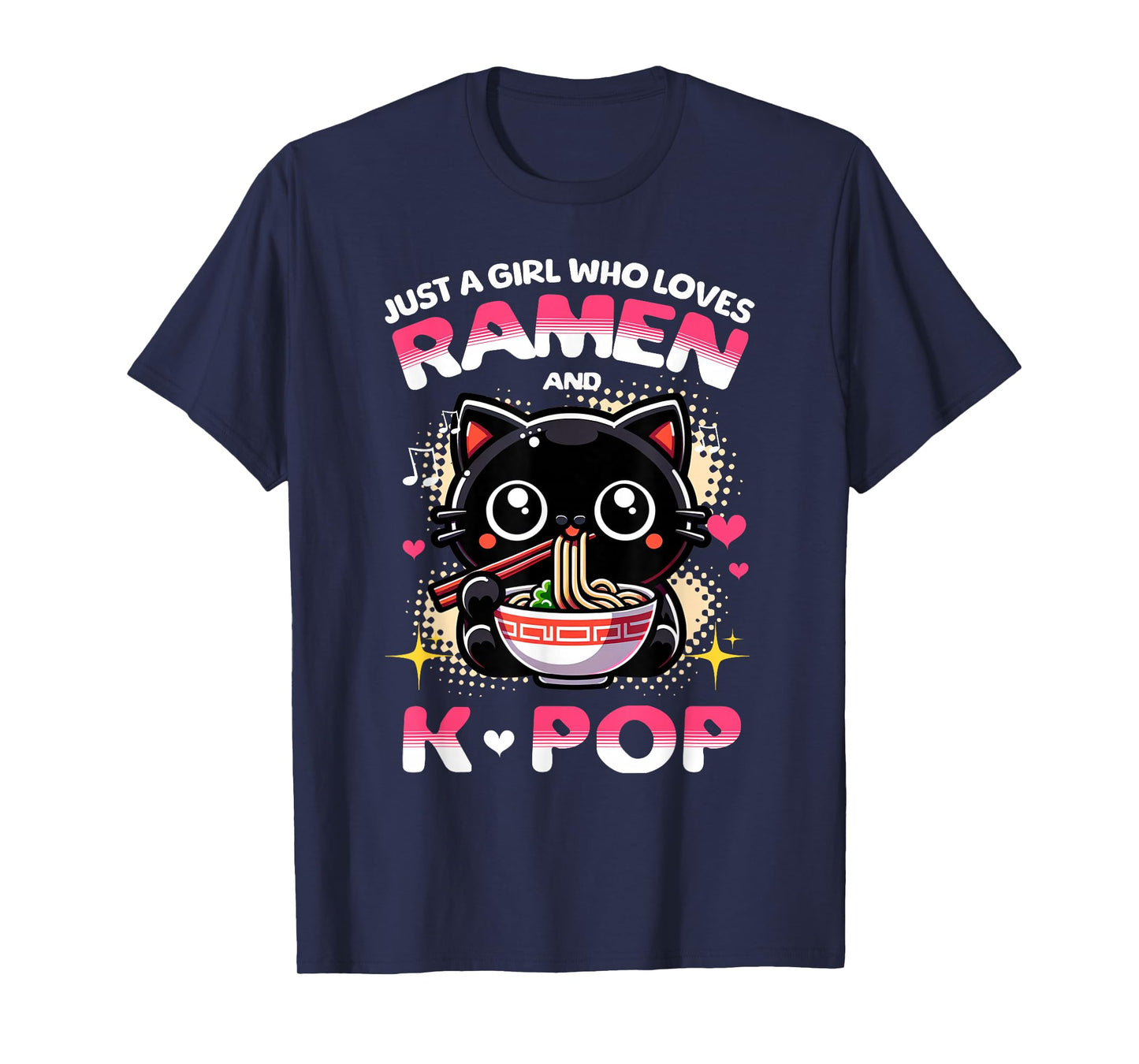 Just a Girl Who Loves Ramen and K-Pop Music Cat Design T-Shirt