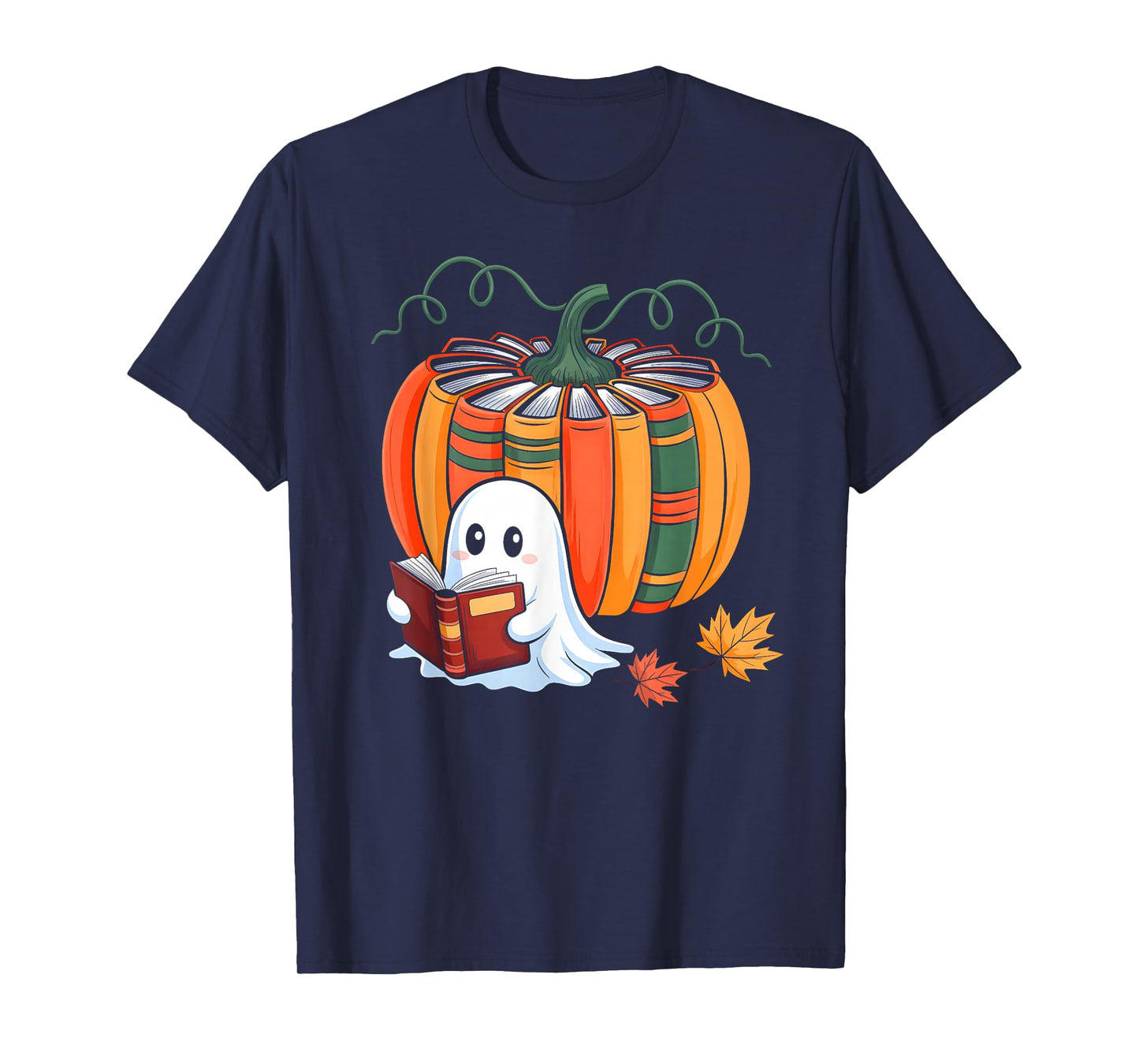 Fall Book Pumpkin Ghost Reading Books Halloween Teacher T-Shirt