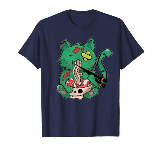 Pastel Goth Kawaii Creepy Cat Eating Ramen Noodles Halloween T-Shirt