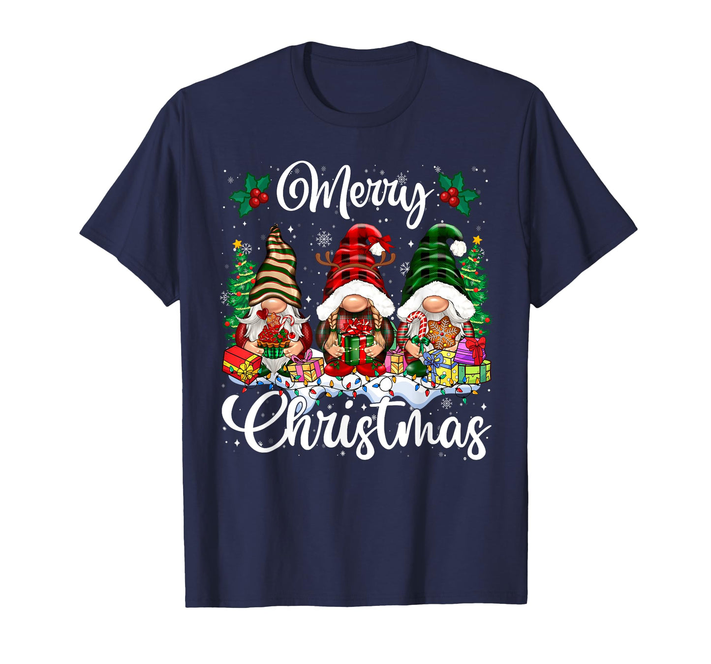 Cute Gnomes Merry Christmas Light Family Gnome Xmas Matching T-Shirt