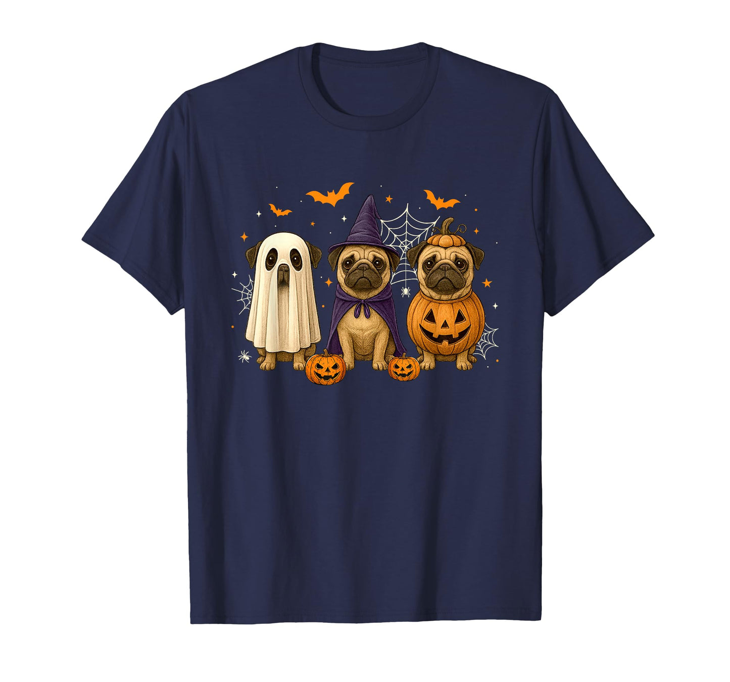 Funny Pug Ghost Witch Pumpkin Halloween Costume Spooky T-Shirt