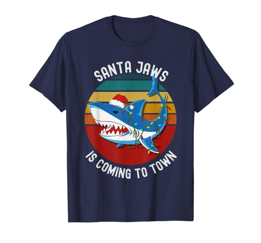Santa Jaws Christmas Shark Lights Funny Men Womens & Kids T-Shirt