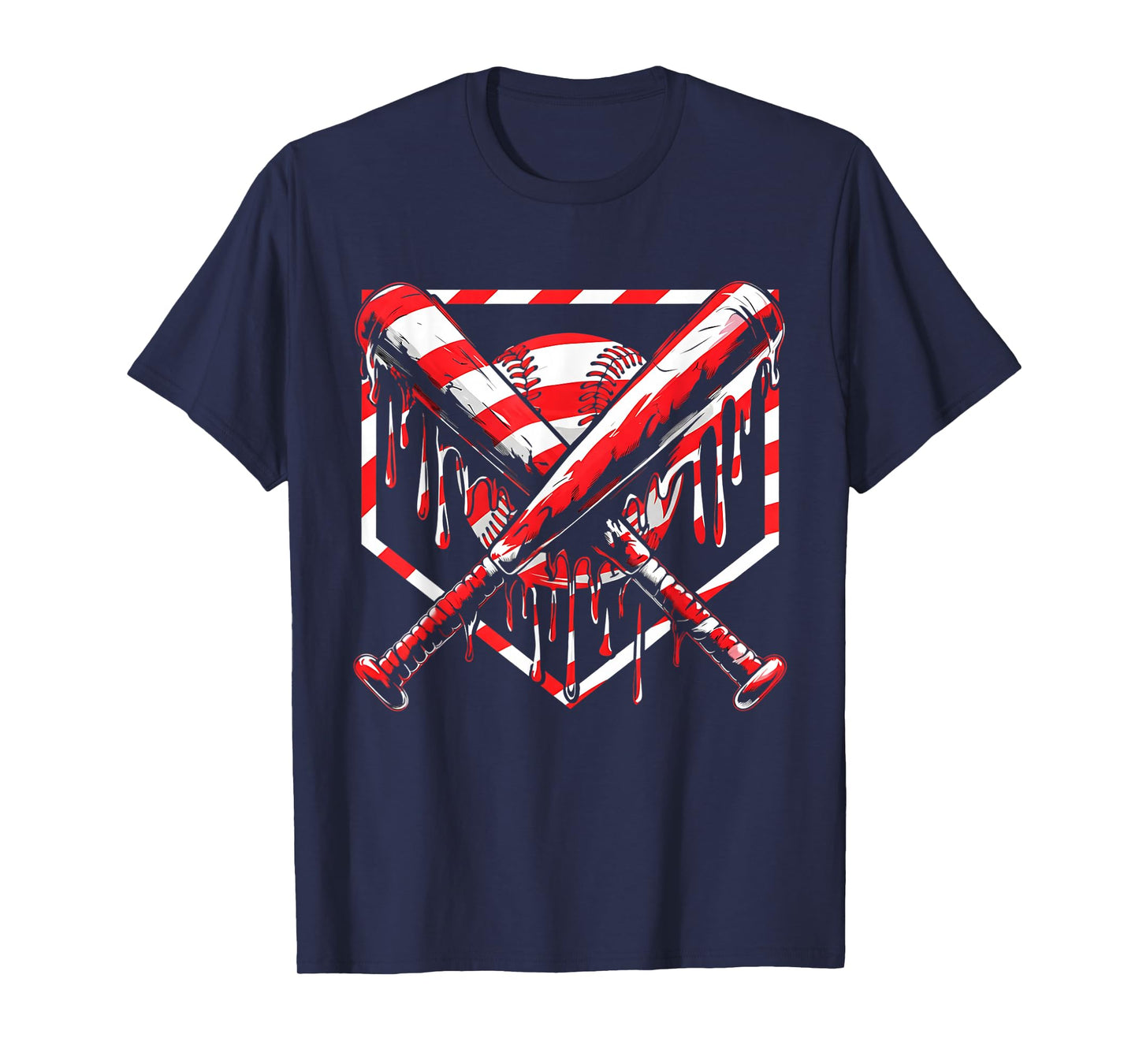Baseball Candy Cane Christmas Baseball Ice Cream Drip Boys T-Shirt