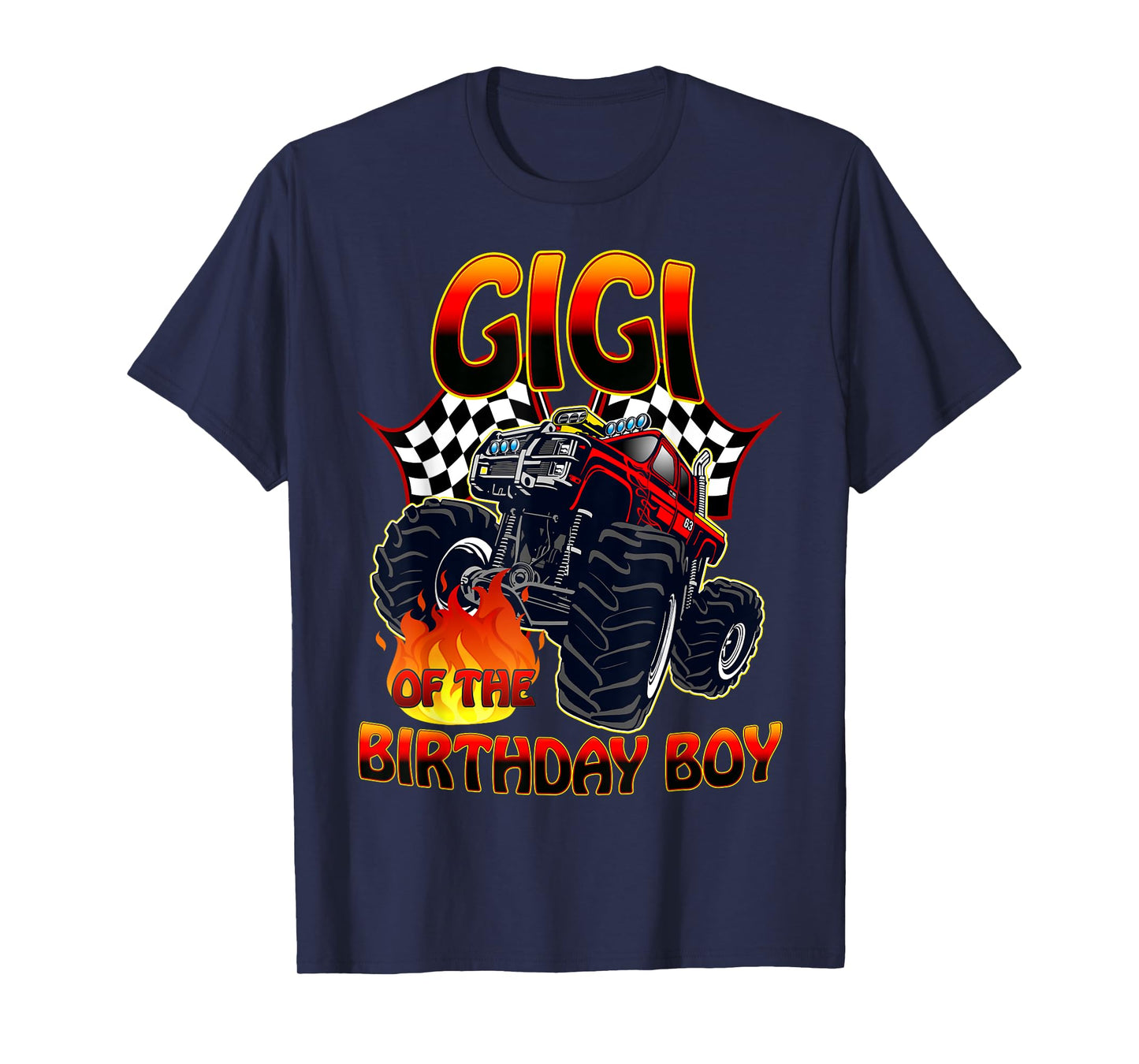 Gigi of The Birthday Boy Monster Truck Racing Cars Matching T-Shirt
