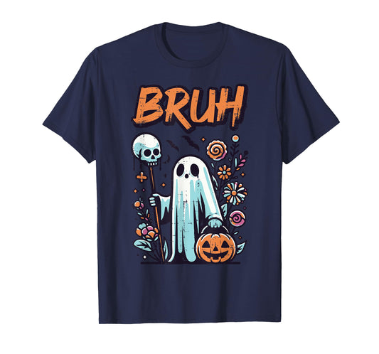 Halloween Ghost Bruh Skull Stick Costume Women Girls Kids T-Shirt